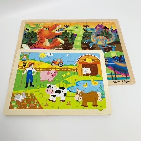 Set of 2 Jigsaw Puzzle Farm Animals and dinosaurs - Picture 1 of 11